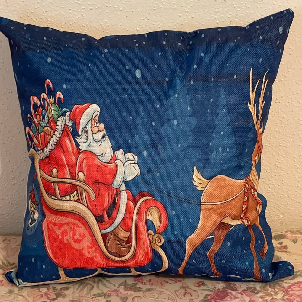 New Christmas Santa Sled Deer Decorative Throw Pillow